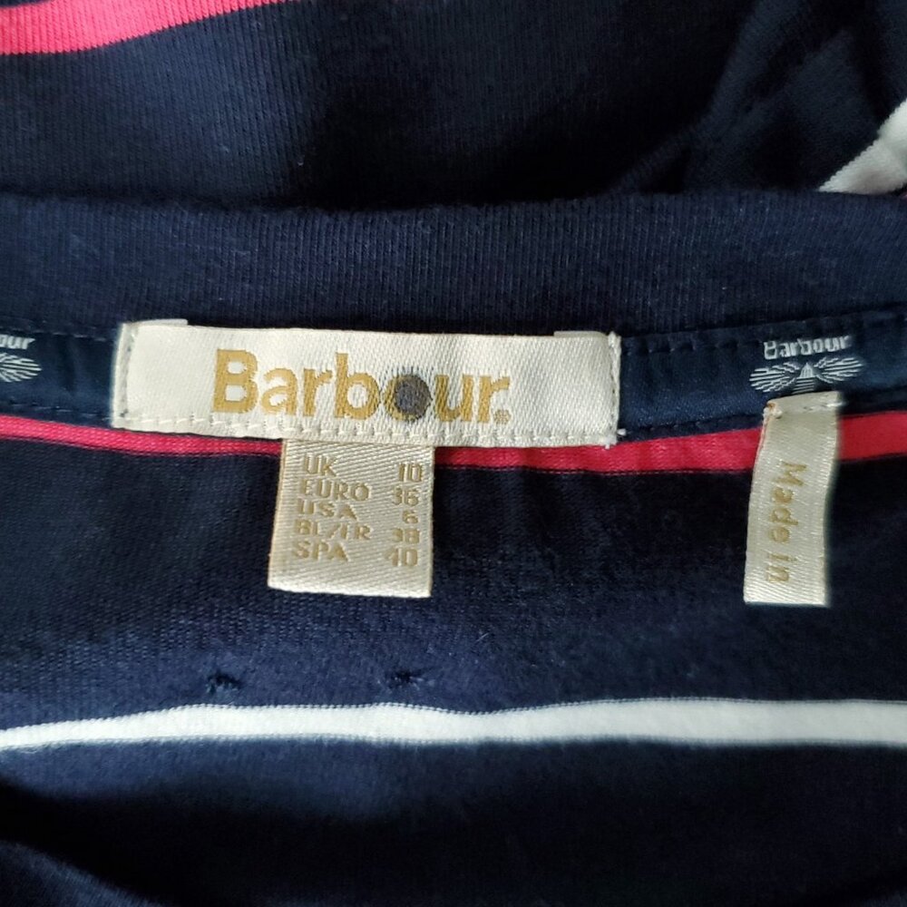 Barbour Womens Dress Sz 6 Small  Marloe Jersey Knit Navy Blue Pink White Striped - Picture 6 of 7